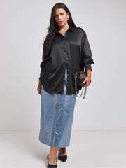 Simply Be Black Satin Shirt - Image 3 of 4