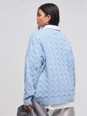 Simply Be Blue Mid Weight Cable Jumper - Image 2 of 4