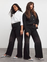 Simply Be Black 100% Cotton Embellished Wide Leg Jeans - Image 1 of 4