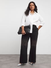 Simply Be Black 100% Cotton Embellished Wide Leg Jeans - Image 3 of 4