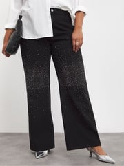 Simply Be Black 100% Cotton Embellished Wide Leg Jeans - Image 4 of 4