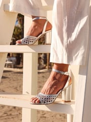 Linzi Silver Bridget Handwoven Block Heeled Sandals - Image 1 of 5