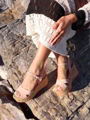 Linzi Nude Vivid Cork Wedge Sandals With Crossover Straps - Image 2 of 6
