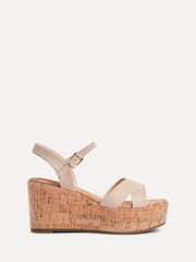 Linzi Nude Vivid Cork Wedge Sandals With Crossover Straps - Image 3 of 6