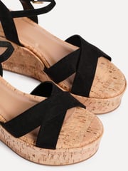 Linzi Black Vivid Cork Wedge Sandals With Crossover Straps - Image 4 of 5