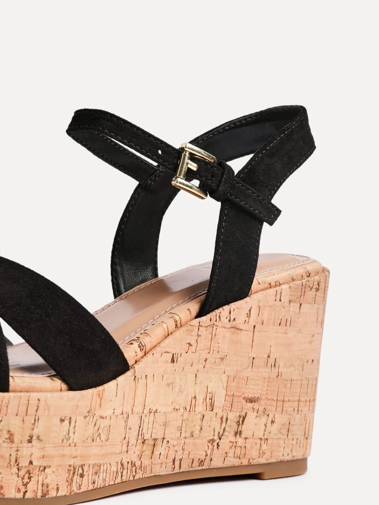 Linzi Black Vivid Cork Wedge Sandals With Crossover Straps - Image 5 of 5