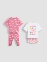 JoJo Maman Bébé Pink 100% Cotton Print Jersey Pyjamas 2 Pack - Image 1 of 4