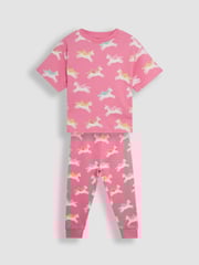 JoJo Maman Bébé Pink 100% Cotton Print Jersey Pyjamas 2 Pack - Image 2 of 4