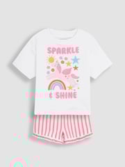 JoJo Maman Bébé Pink 100% Cotton Print Jersey Pyjamas 2 Pack - Image 3 of 4