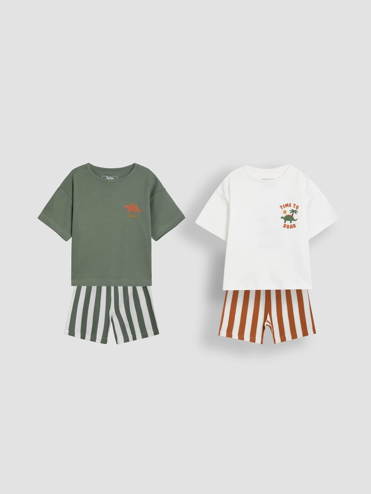 JoJo Maman Bébé Stone Print Short Jersey Pyjamas 2 Pack - Image 1 of 15