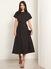 Lipsy Black Petite Knot Side Midi Dress - Image 1 of 4