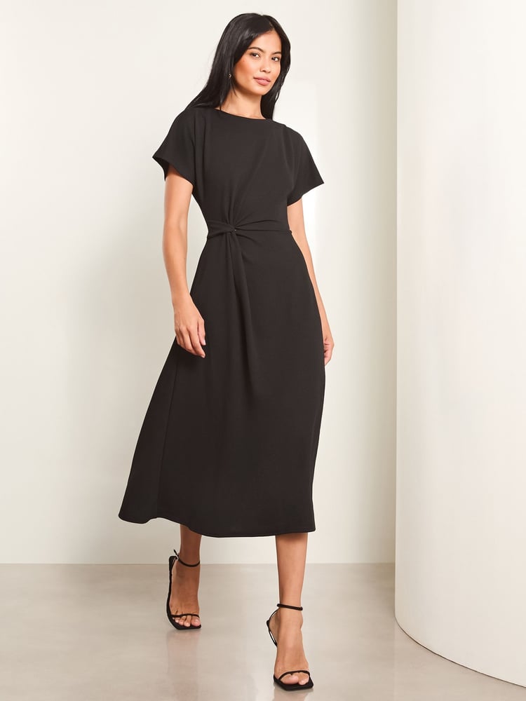Lipsy Black Petite Knot Side Midi Dress - Image 4 of 4