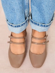 Friends Like These Neutral Standard Fit Low Block Heel Double Strap Mary Jane Court Shoes - Image 2 of 5