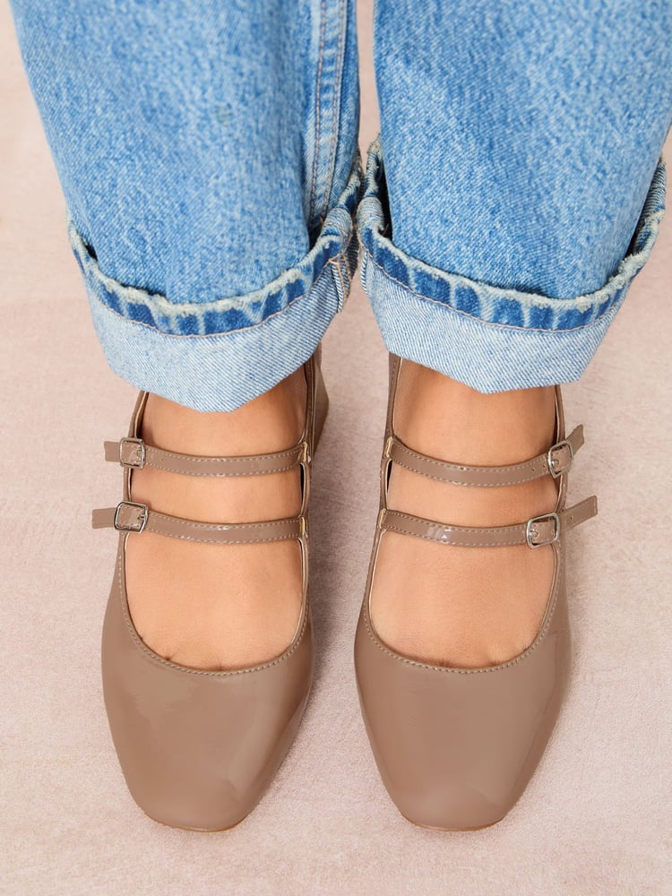 Friends Like These Neutral Standard Fit Low Block Heel Double Strap Mary Jane Court Shoes - Image 2 of 5