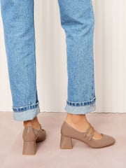 Friends Like These Neutral Standard Fit Low Block Heel Double Strap Mary Jane Court Shoes - Image 4 of 5