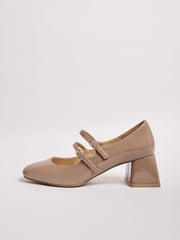 Friends Like These Neutral Standard Fit Low Block Heel Double Strap Mary Jane Court Shoes - Image 5 of 5