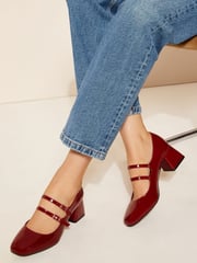 Friends Like These Red Standard Fit Low Block Heel Double Strap Mary Jane Court Shoes - Image 1 of 5