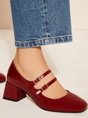 Friends Like These Red Standard Fit Low Block Heel Double Strap Mary Jane Court Shoes - Image 3 of 5
