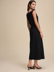 Black Boat Neck Maxi Linen Blend Dress - Image 3 of 4