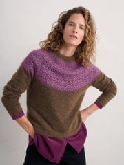 Seasalt Cornwall Brown Spruce Frost Fairisle Pattern Jumper - Image 8 of 12