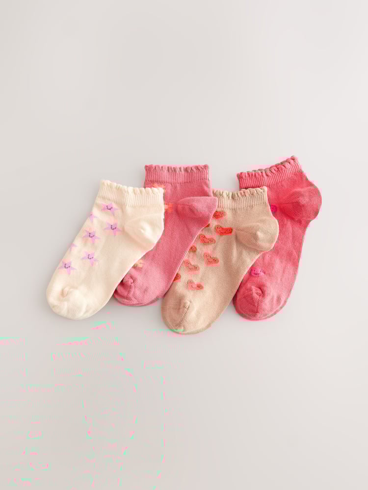 Pink/Tan 4 Pack Cotton Rich Trainer Socks - Image 1 of 3
