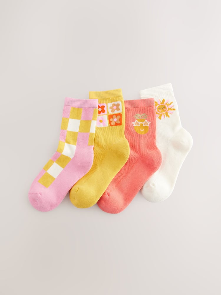 Pink/Yellow Cotton Rich Ankle Socks 4 Pack - Image 1 of 3