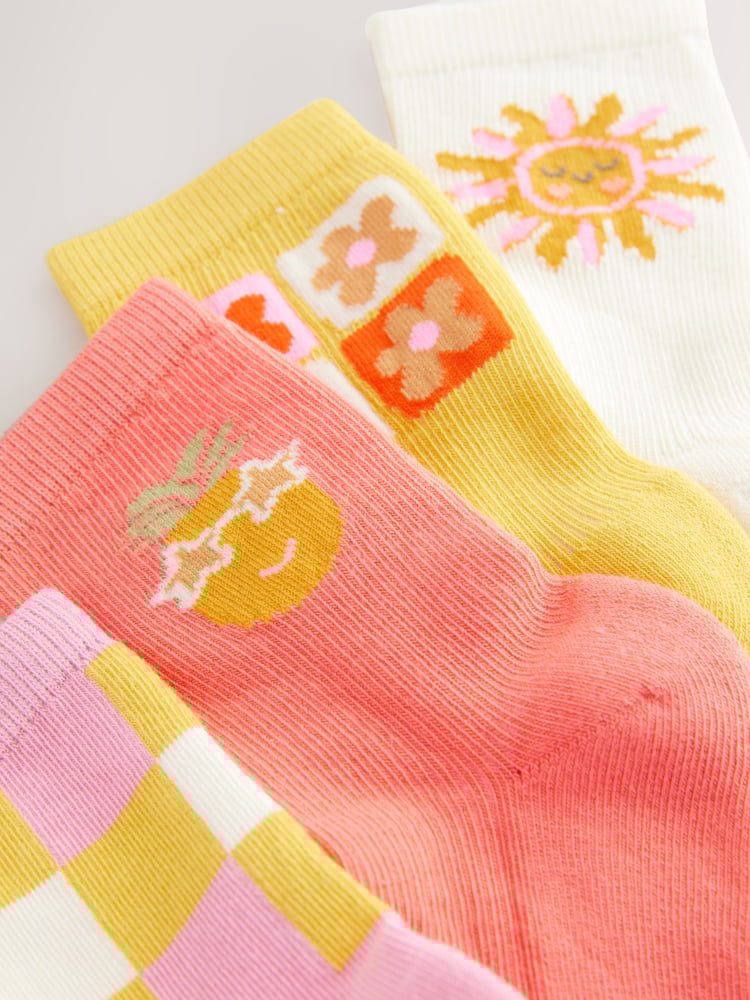 Pink/Yellow Cotton Rich Ankle Socks 4 Pack - Image 2 of 3