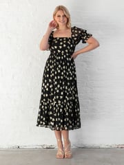 Lovedrobe Star Detail Puff Sleeve Midi Black Dress - Image 1 of 6