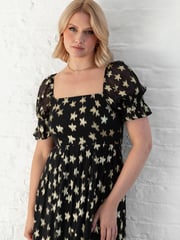 Lovedrobe Star Detail Puff Sleeve Midi Black Dress - Image 3 of 6