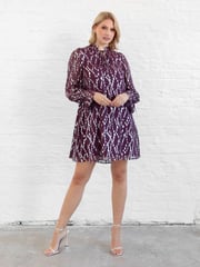 Lovedrobe Purple Metallic Dobby Frill Neck Swing Dress - Image 1 of 6