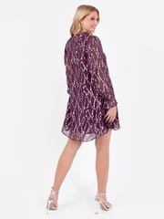 Lovedrobe Purple Metallic Dobby Frill Neck Swing Dress - Image 2 of 6