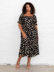 Lovedrobe Star Detail Puff Sleeve Midi Black Dress - Image 1 of 6