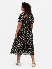 Lovedrobe Star Detail Puff Sleeve Midi Black Dress - Image 2 of 6