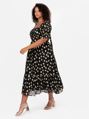 Lovedrobe Star Detail Puff Sleeve Midi Black Dress - Image 3 of 6