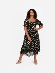 Lovedrobe Star Detail Puff Sleeve Midi Black Dress - Image 4 of 6
