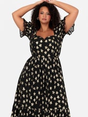Lovedrobe Star Detail Puff Sleeve Midi Black Dress - Image 5 of 6