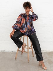 Lovedrobe Blue Twist Neck Long Sleeve Blouse - Image 1 of 6