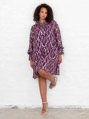 Lovedrobe Purple Metallic Dobby Frill Neck Swing Dress - Image 1 of 5