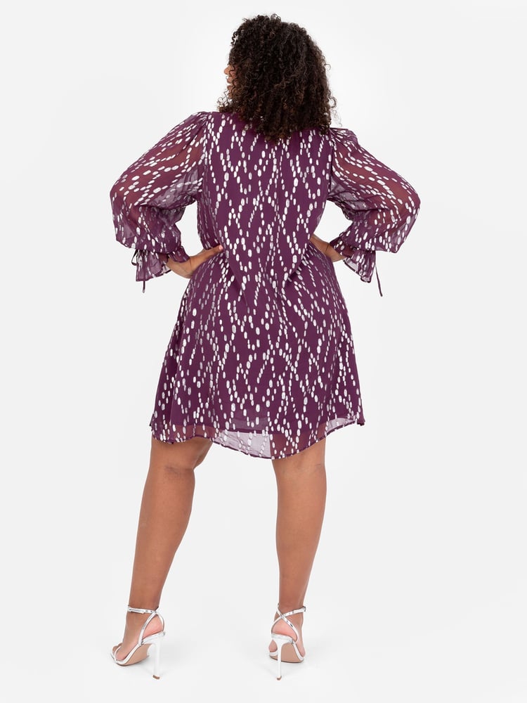 Lovedrobe Purple Metallic Dobby Frill Neck Swing Dress - Image 2 of 5