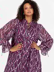 Lovedrobe Purple Metallic Dobby Frill Neck Swing Dress - Image 3 of 5