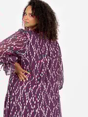 Lovedrobe Purple Metallic Dobby Frill Neck Swing Dress - Image 4 of 5