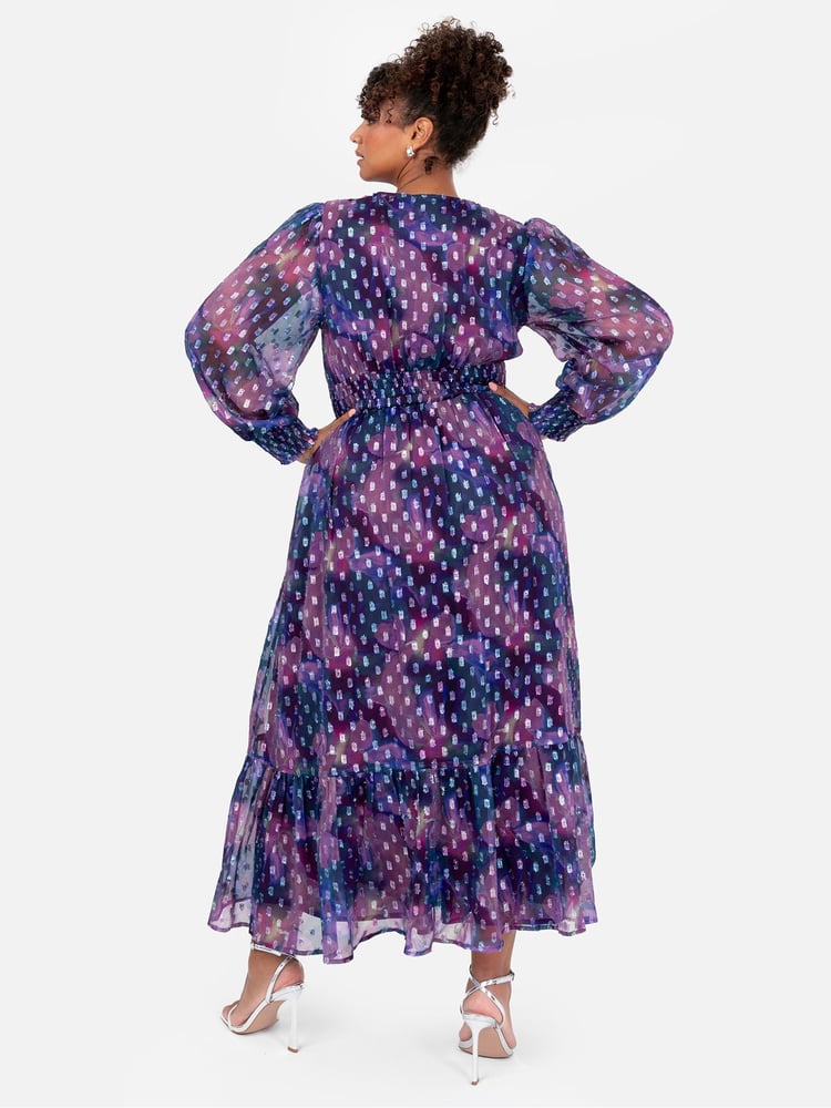Lovedrobe Purple Button Front Midaxi Dress With Metallic Dobby - Image 2 of 6