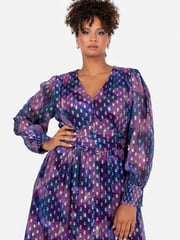 Lovedrobe Purple Button Front Midaxi Dress With Metallic Dobby - Image 3 of 6