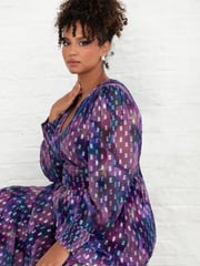 Lovedrobe Purple Button Front Midaxi Dress With Metallic Dobby - Image 6 of 6