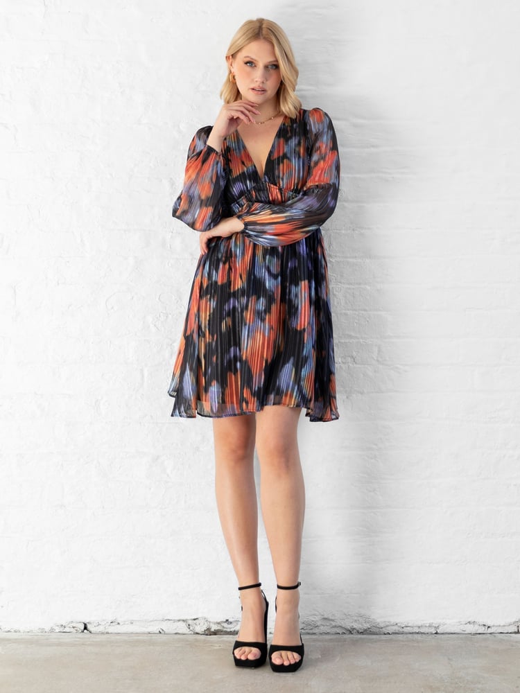 Lovedrobe Blue Elasticated Waist V-Neck Mini Dress - Image 1 of 6