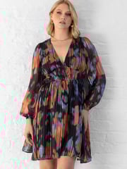 Lovedrobe Blue Elasticated Waist V-Neck Mini Dress - Image 3 of 6