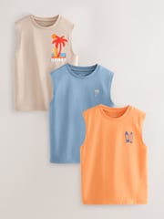 Blue/Orange/Stone Palm Tank Vests 3 Pack (3-16yrs) - Image 1 of 7