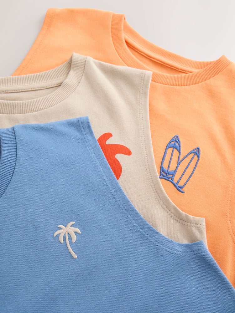 Blue/Orange/Stone Palm Tank Vests 3 Pack (3-16yrs) - Image 7 of 7