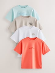 White/Blue/Coral/Cement Relaxed Fit 100% Cotton Short Sleeve Embroidered T-Shirts 4 Pack (3-16yrs) - Image 1 of 8