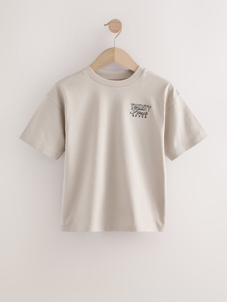 White/Blue/Coral/Cement Relaxed Fit 100% Cotton Short Sleeve Embroidered T-Shirts 4 Pack (3-16yrs) - Image 2 of 8